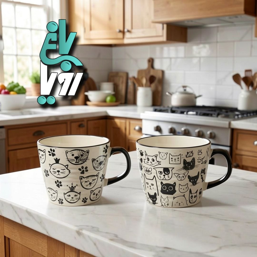 ماگ سرامیکی سیاه سفید طرح گربه