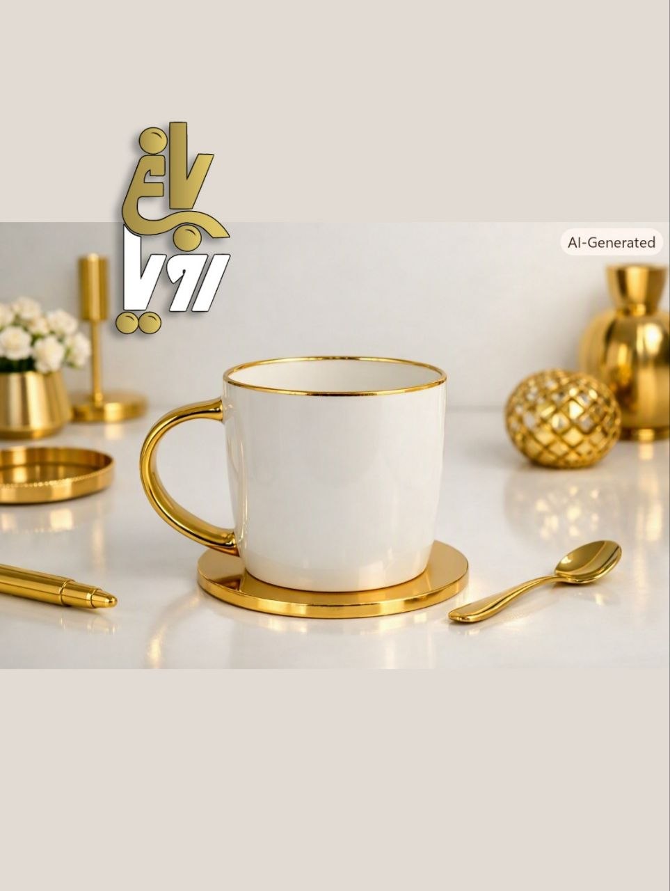 ماگ سرامیکی ساده دسته طلایی
